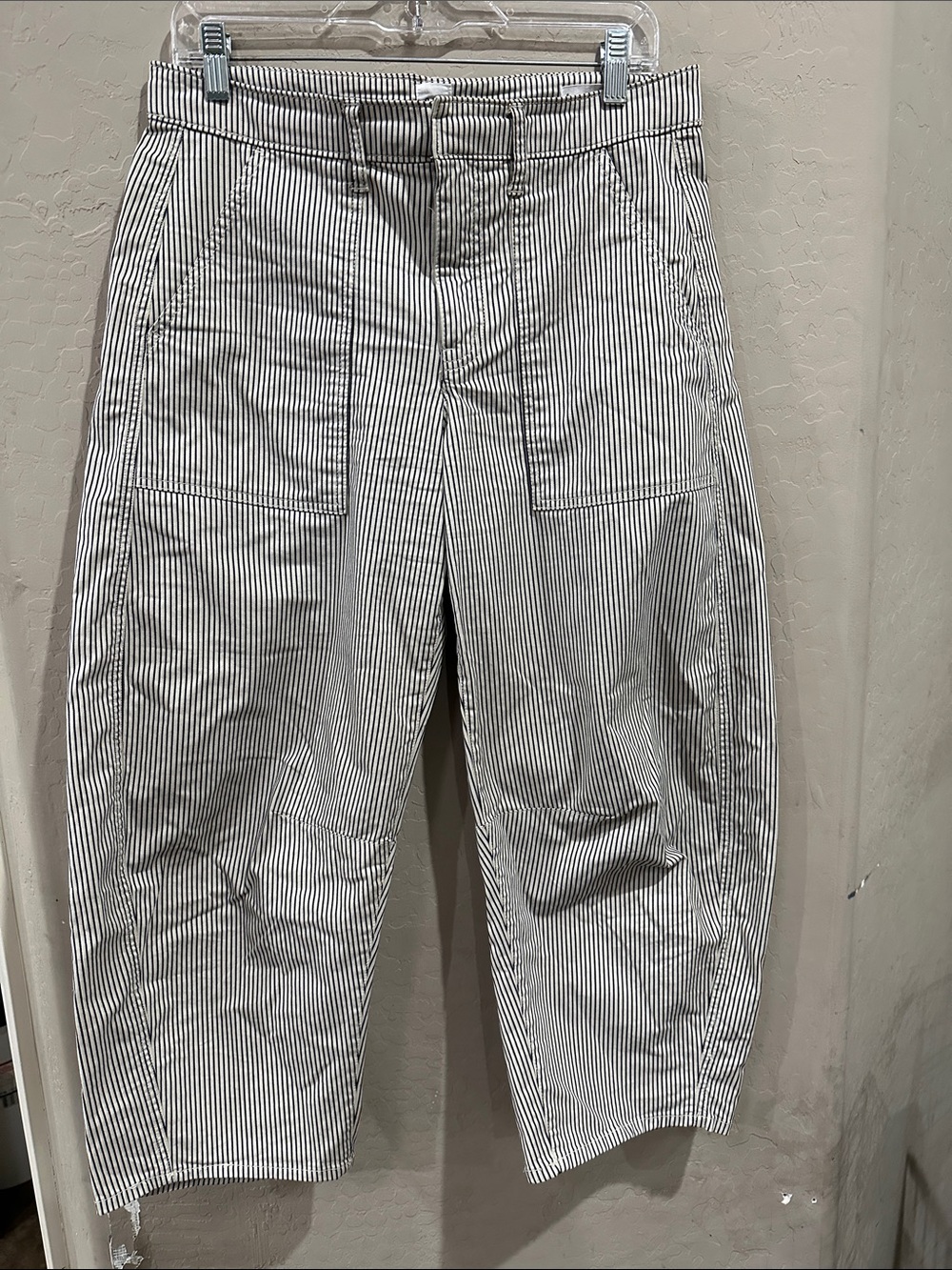 GAP Barrel Striped Wide-Leg Trousers in White and Black